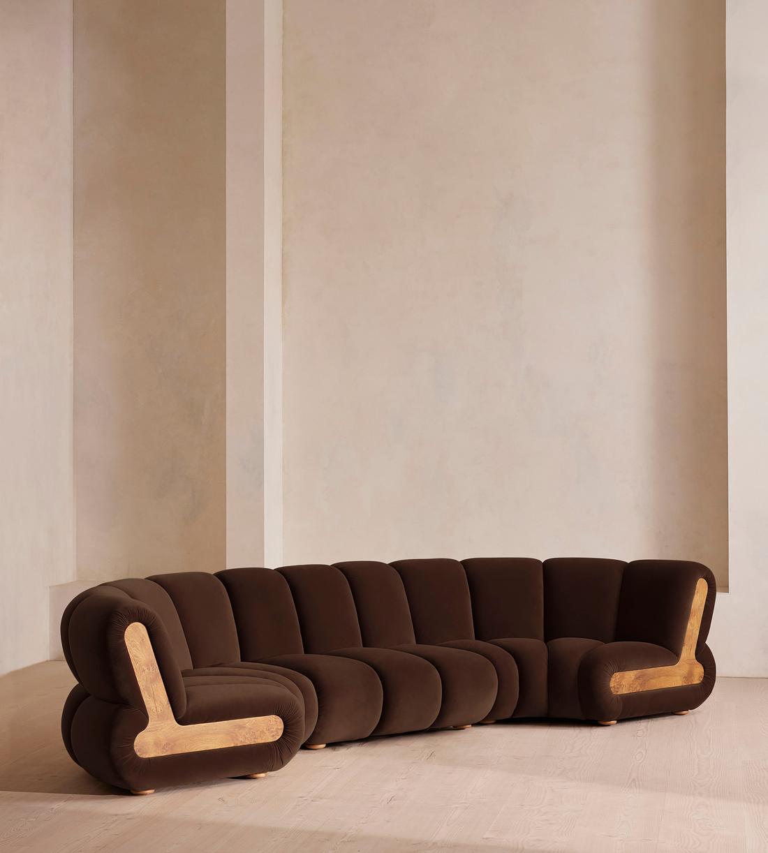 Noelle Modular Curved Sofa - Six Seater - Velvet Chocolate Brown - Listing - Image 2