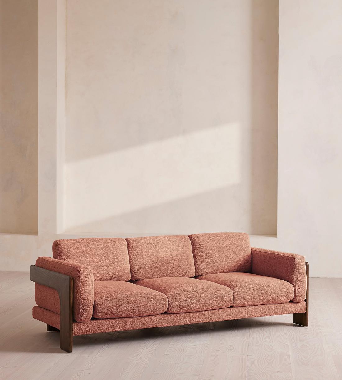 Marcia Three Seater Sofa - Textured Wool Boucle - Coral - US - Listing - Image 1