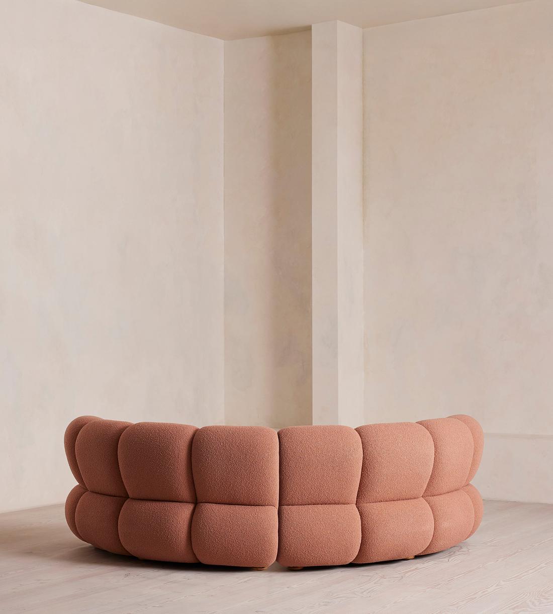 Noelle Sectional Curved Sofa - Four Seater - Textured Wool Boucle - Coral - US - Images - Image 4
