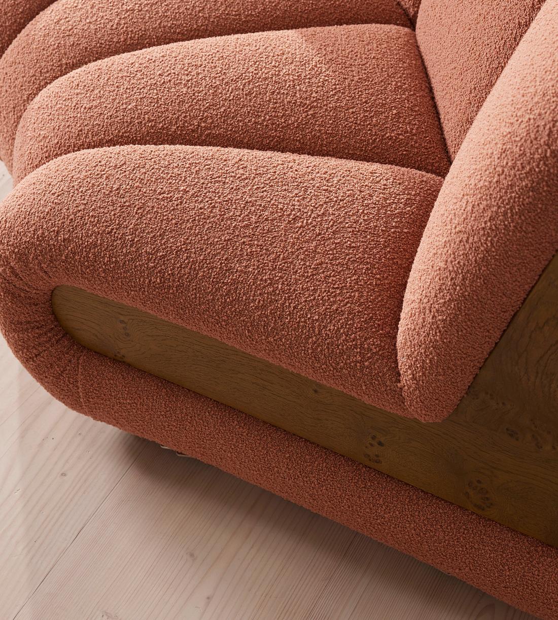 Noelle Sectional Curved Sofa - Four Seater - Textured Wool Boucle - Coral - US - Images - Image 5