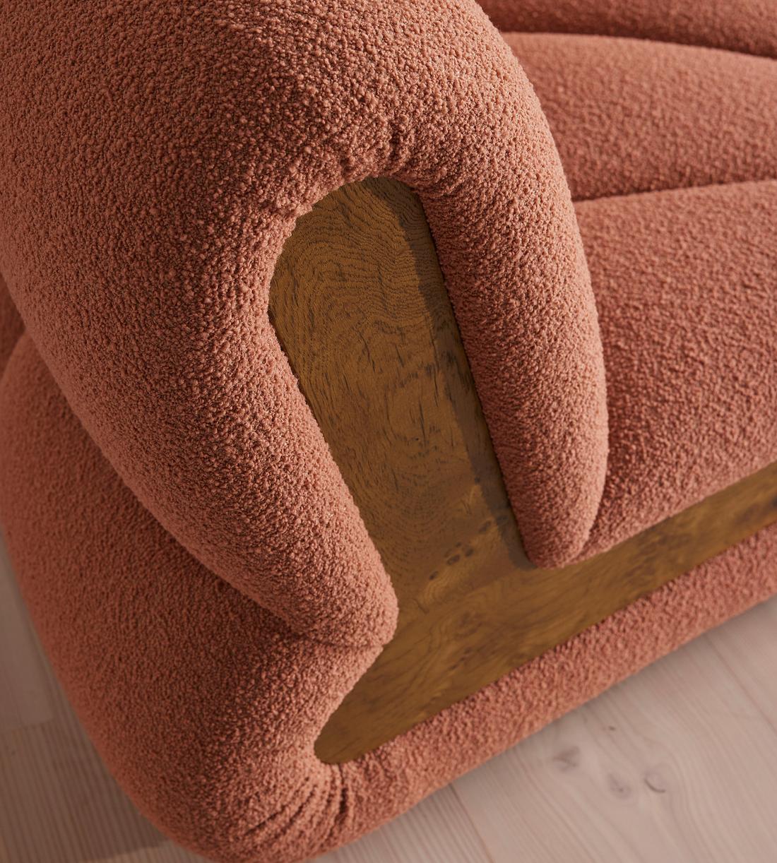 Noelle Sectional Curved Sofa - Four Seater - Textured Wool Boucle - Coral - US - Images - Image 6