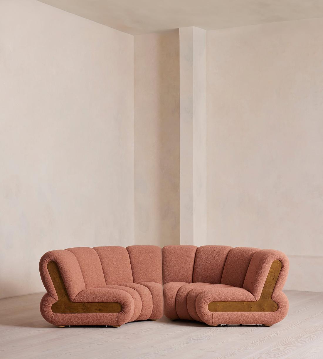 Noelle Sectional Curved Sofa - Four Seater - Textured Wool Boucle - Coral - US - Listing - Image 1