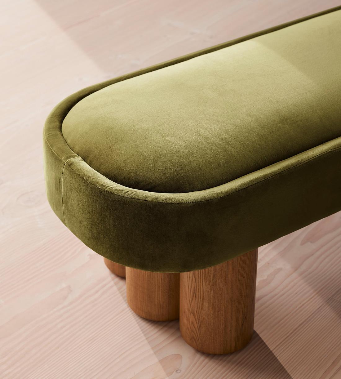 Nieve Bench - Velvet - Olive - Images - Image 4