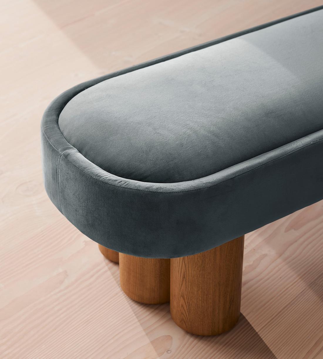 Nieve Bench - Velvet - Grey Blue - Images - Image 4