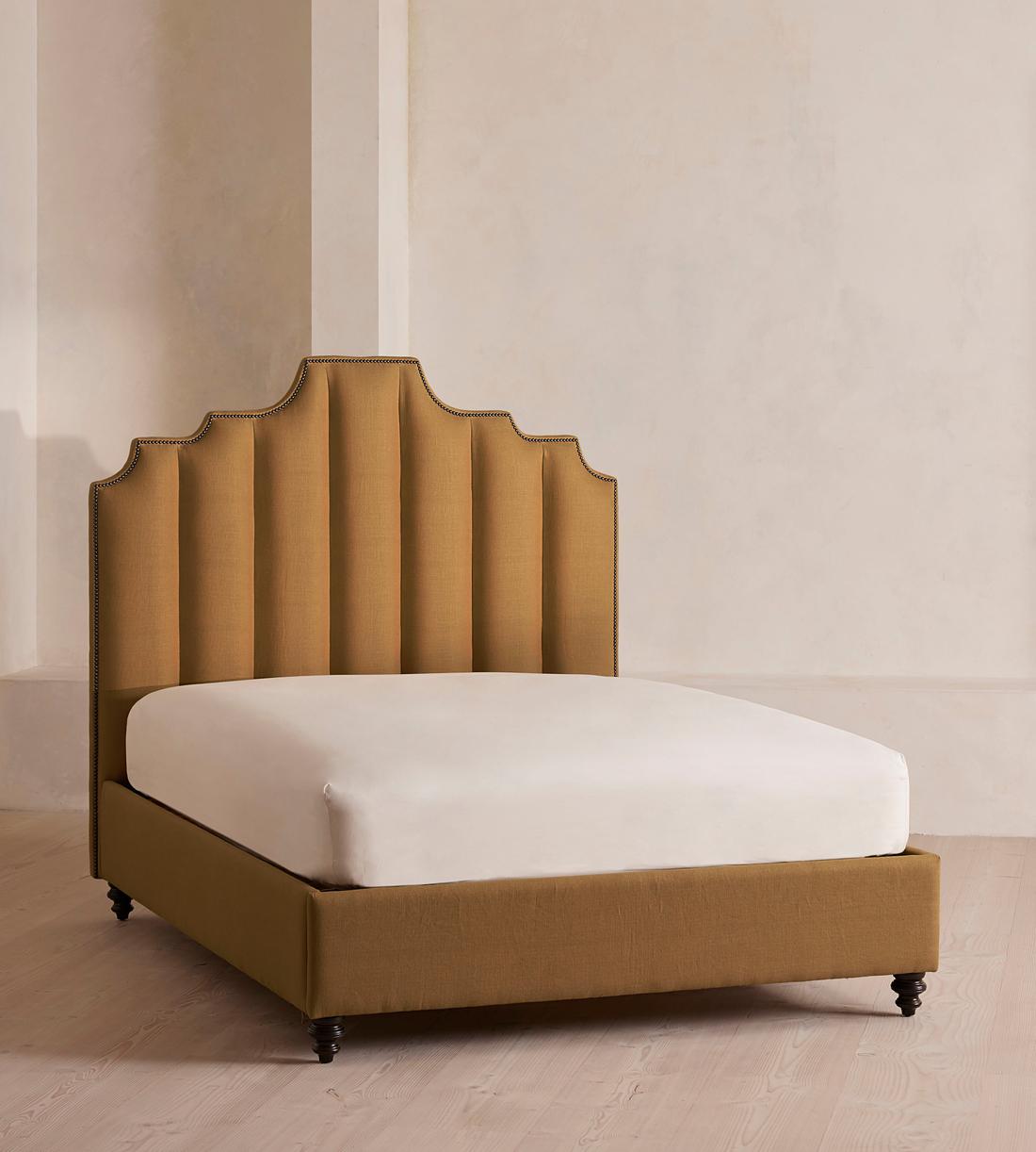 Gerrard Bed - Double - Linen - Ochre - Listing - Image 1
