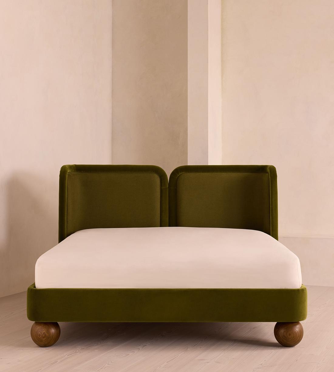 Willem Bed - Queen - Velvet & Linen - Olive - US - Listing - Image 1