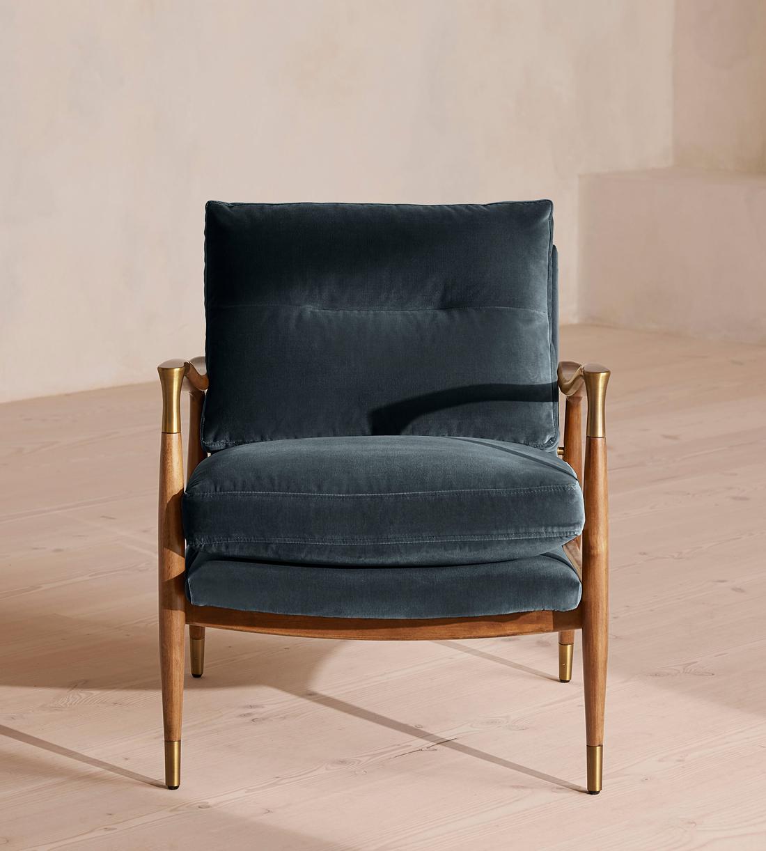 Theodore Oak Armchair - Velvet - Grey Blue - US - Listing - Image 2