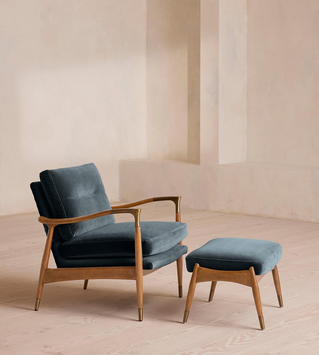 Theodore Oak Armchair - Velvet - Grey Blue - US - Images - Image 4