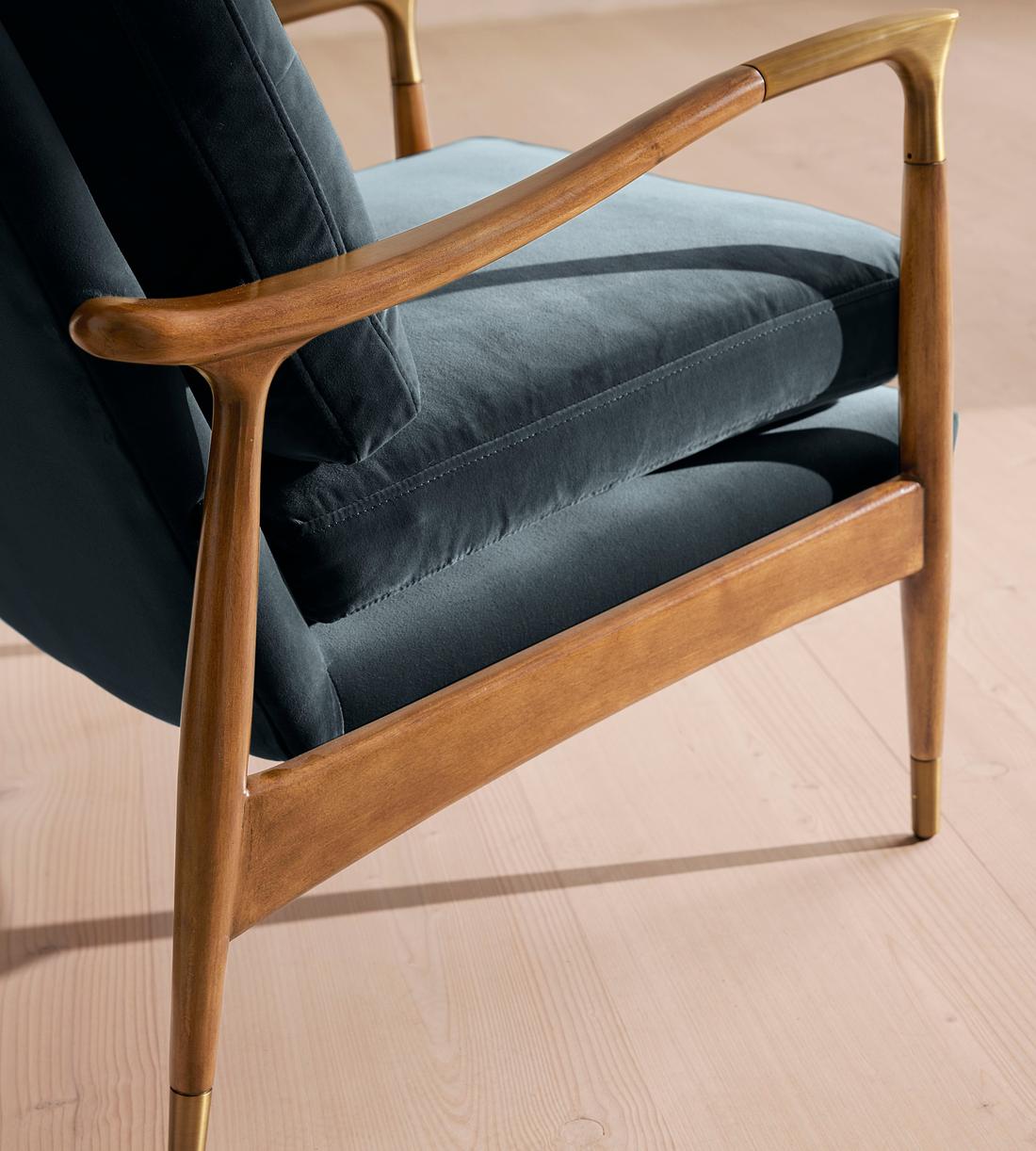 Theodore Oak Armchair - Velvet - Grey Blue - US - Images - Image 5
