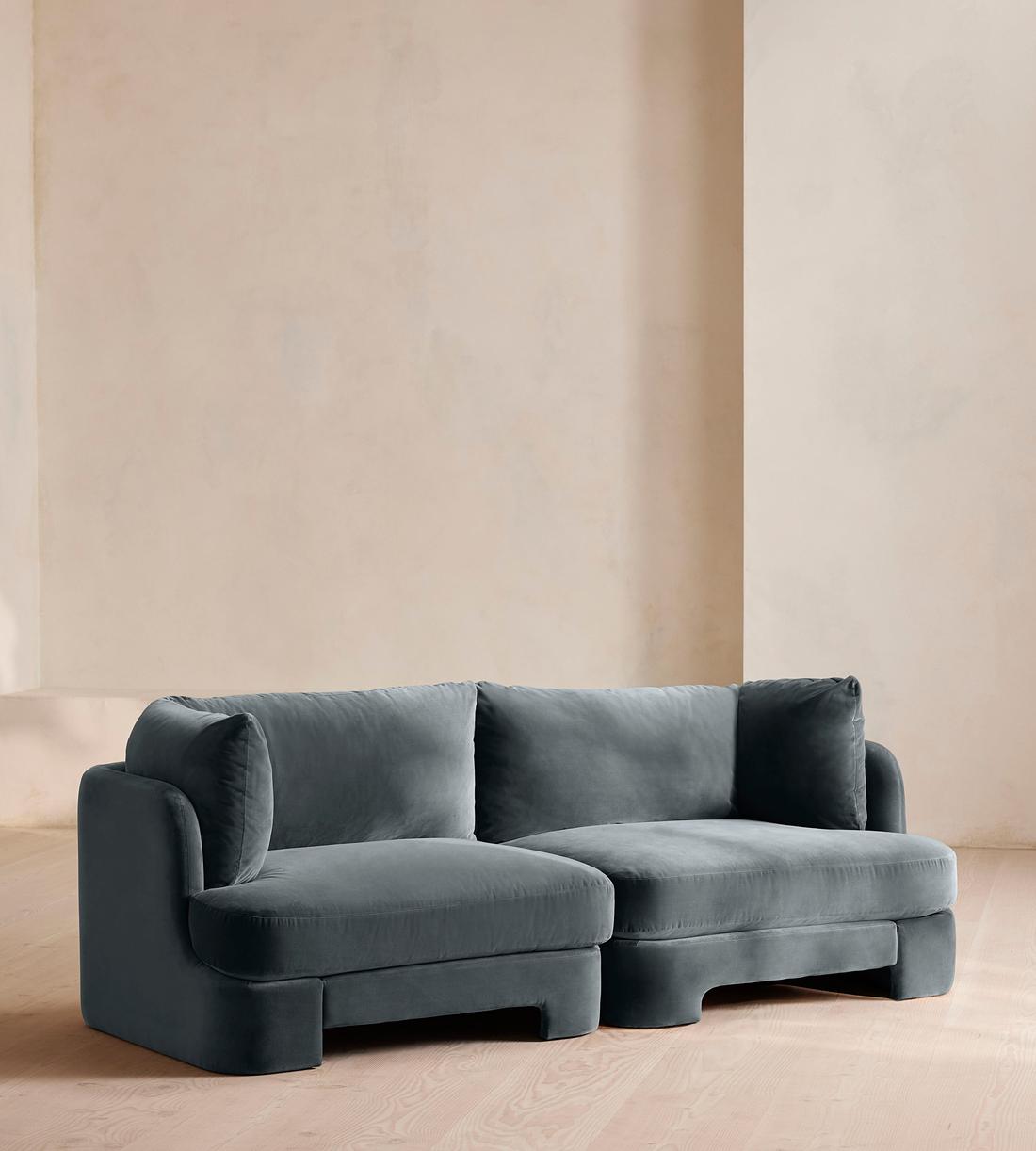 Odell Deeper Sit Sectional Sofa - Three Seater - Velvet Grey Blue US - Listing - Image 1