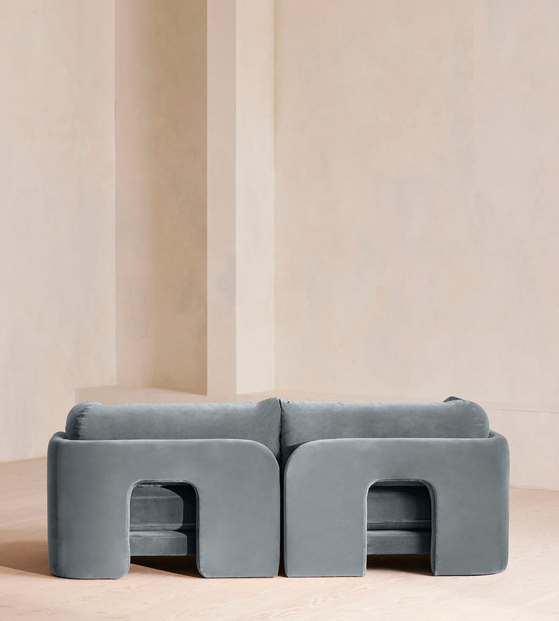 Odell Deeper Sit Sectional Sofa - Three Seater - Velvet Grey Blue US - Images - Image 4