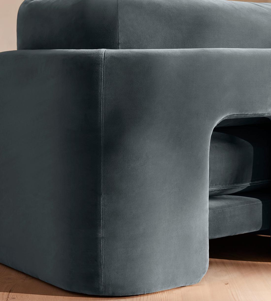 Odell Deeper Sit Sectional Sofa - Three Seater - Velvet Grey Blue US - Images - Image 7