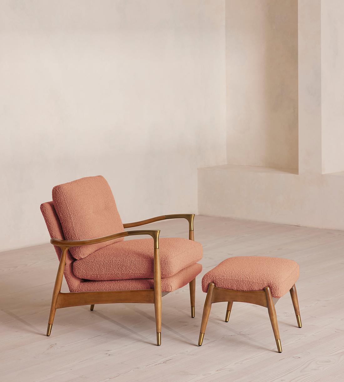 Theodore Oak Armchair - Textured Wool Boucle - Coral - Images - Image 7