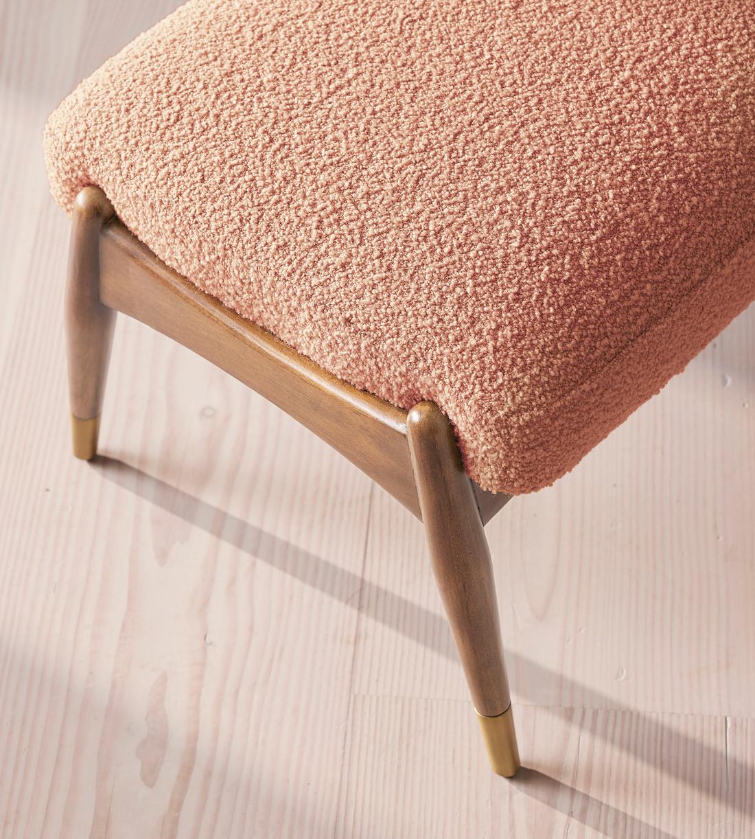 Theodore Oak Footstool - Textured Wool Boucle - Coral - Images - Image 5