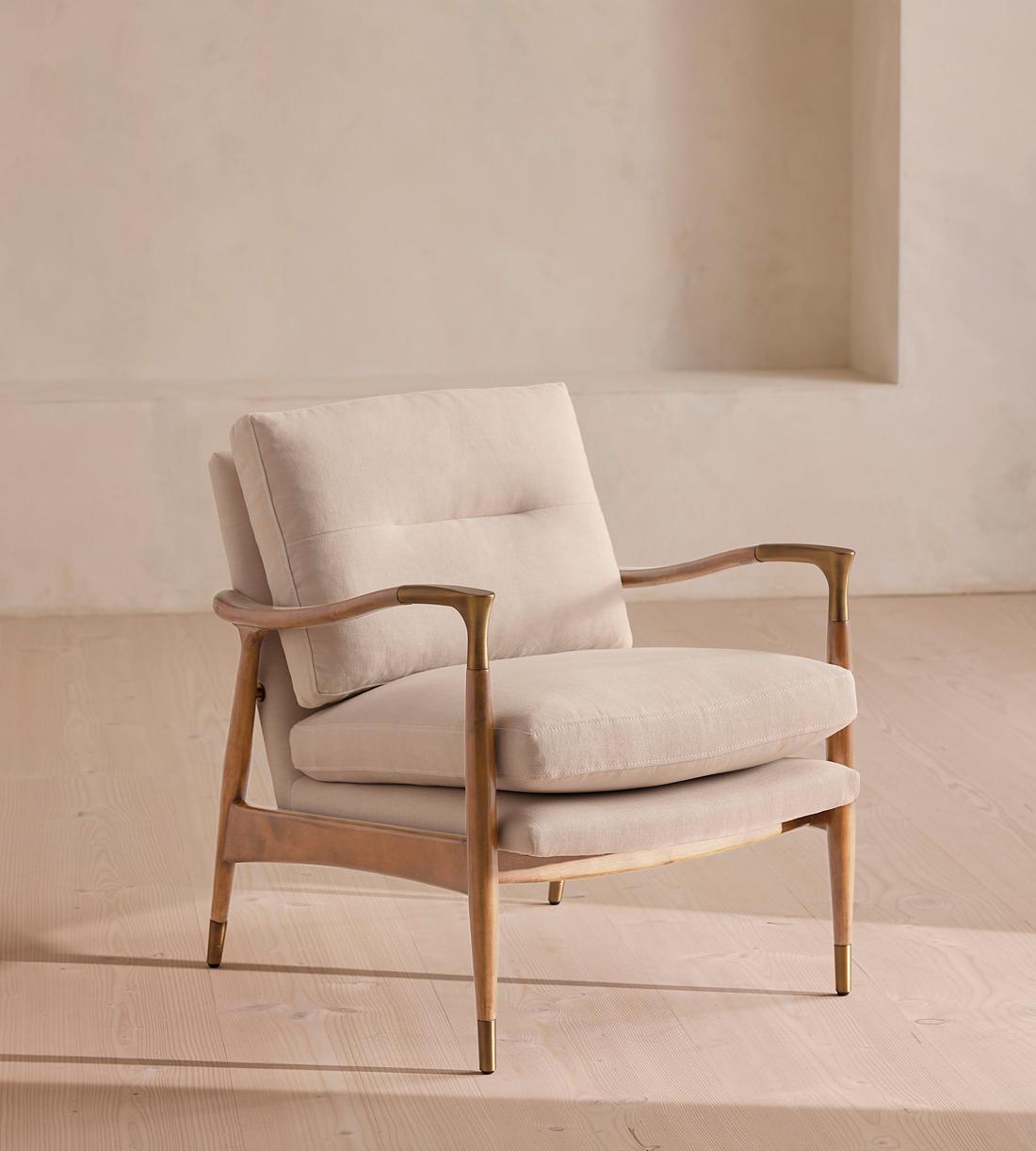 Theodore Oak Armchair - Linen - Bisque - Listing - Image 1