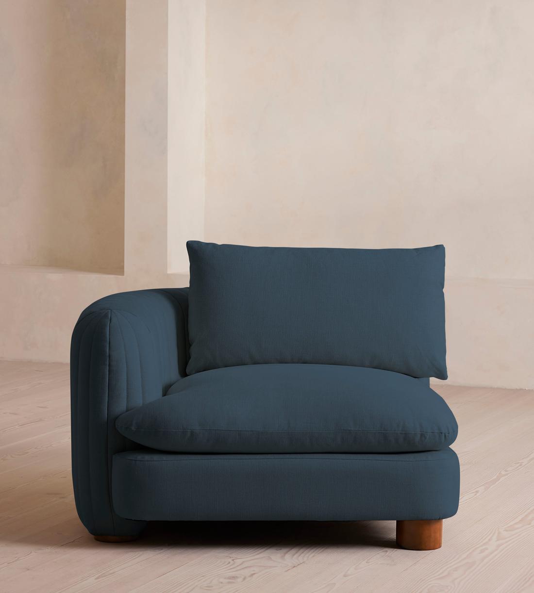 Vivienne Deeper Sit Sectional Sofa - Armless Module - Linen - Prussian Blue - US - Image 1