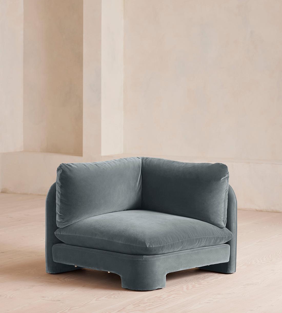 Odell Deeper Sit Sectional Sofa - Corner Module - Grey Blue Velvet - US - Image 2