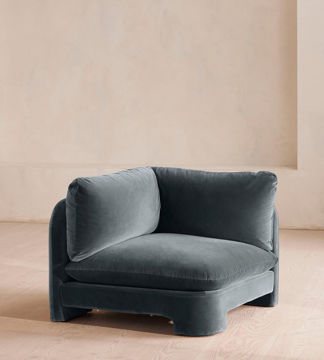 Odell Deeper Sit Sectional Sofa - Corner Module - Grey Blue Velvet - US - Image 3
