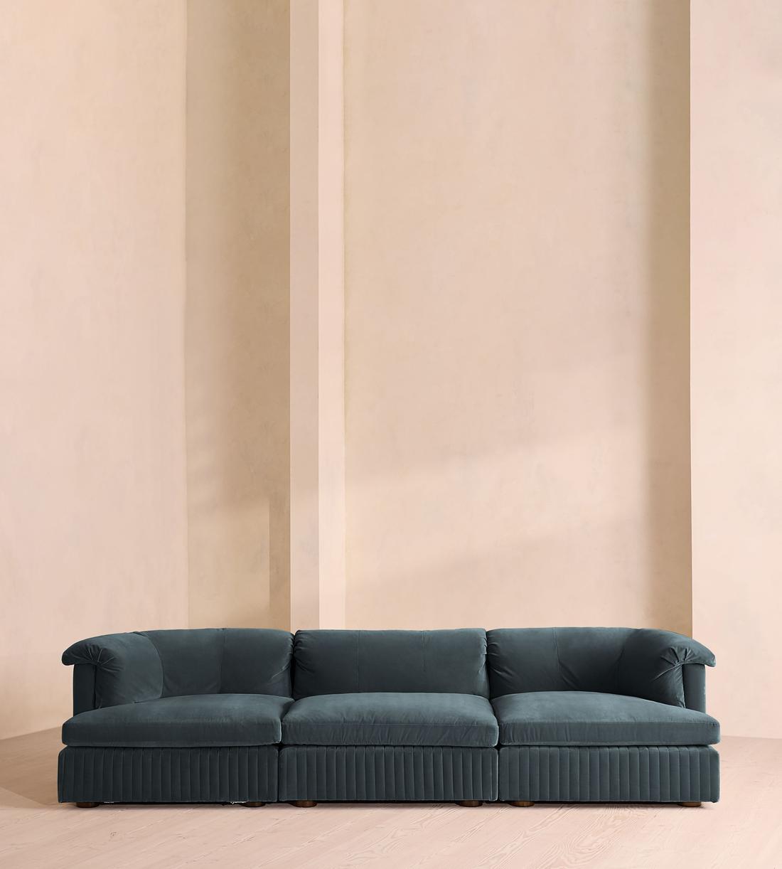 Oona Sectional Sofa - Four Seater - Velvet Grey Blue - US - Listing - Image 2