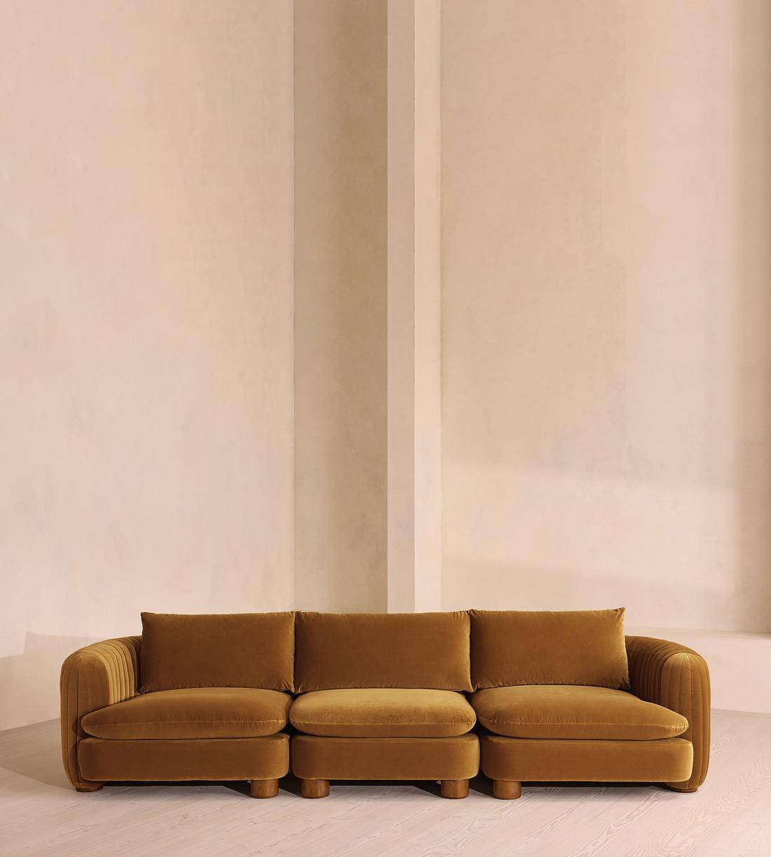 Vivienne Deeper Sit Sectional Sofa - Four Seater - Velvet Mustard US - Listing - Image 2
