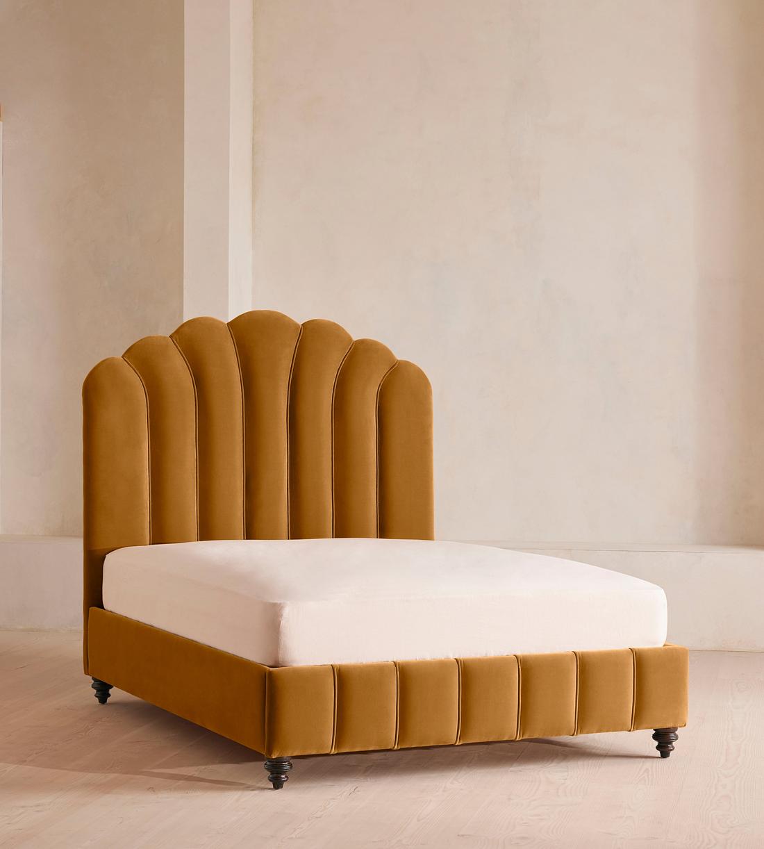 Manette Bed - Double - Velvet - Mustard - Listing - Image 1