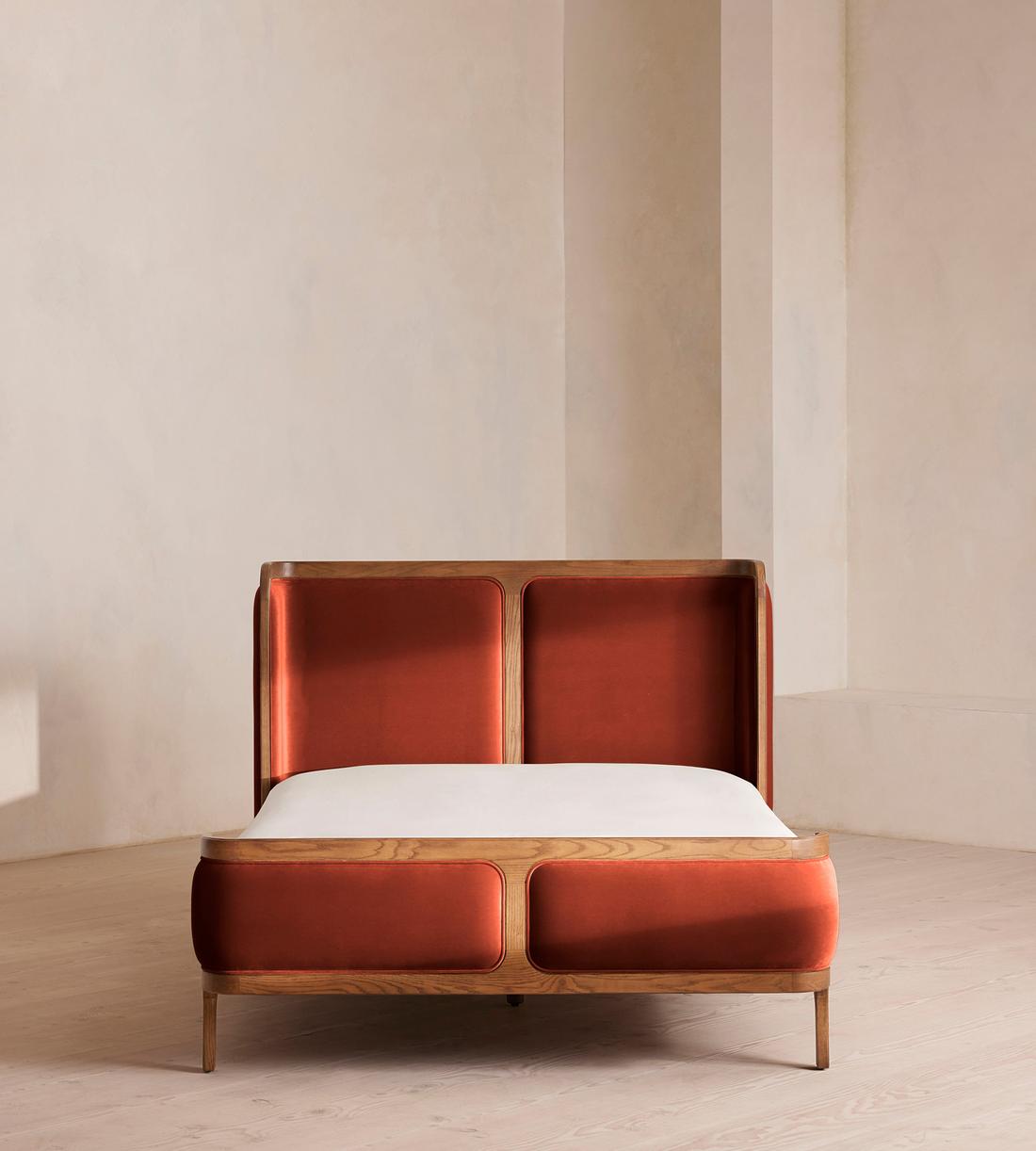 Belsa Bed - Light Oak - Queen - Velvet - Rust - US - Listing - Image 2