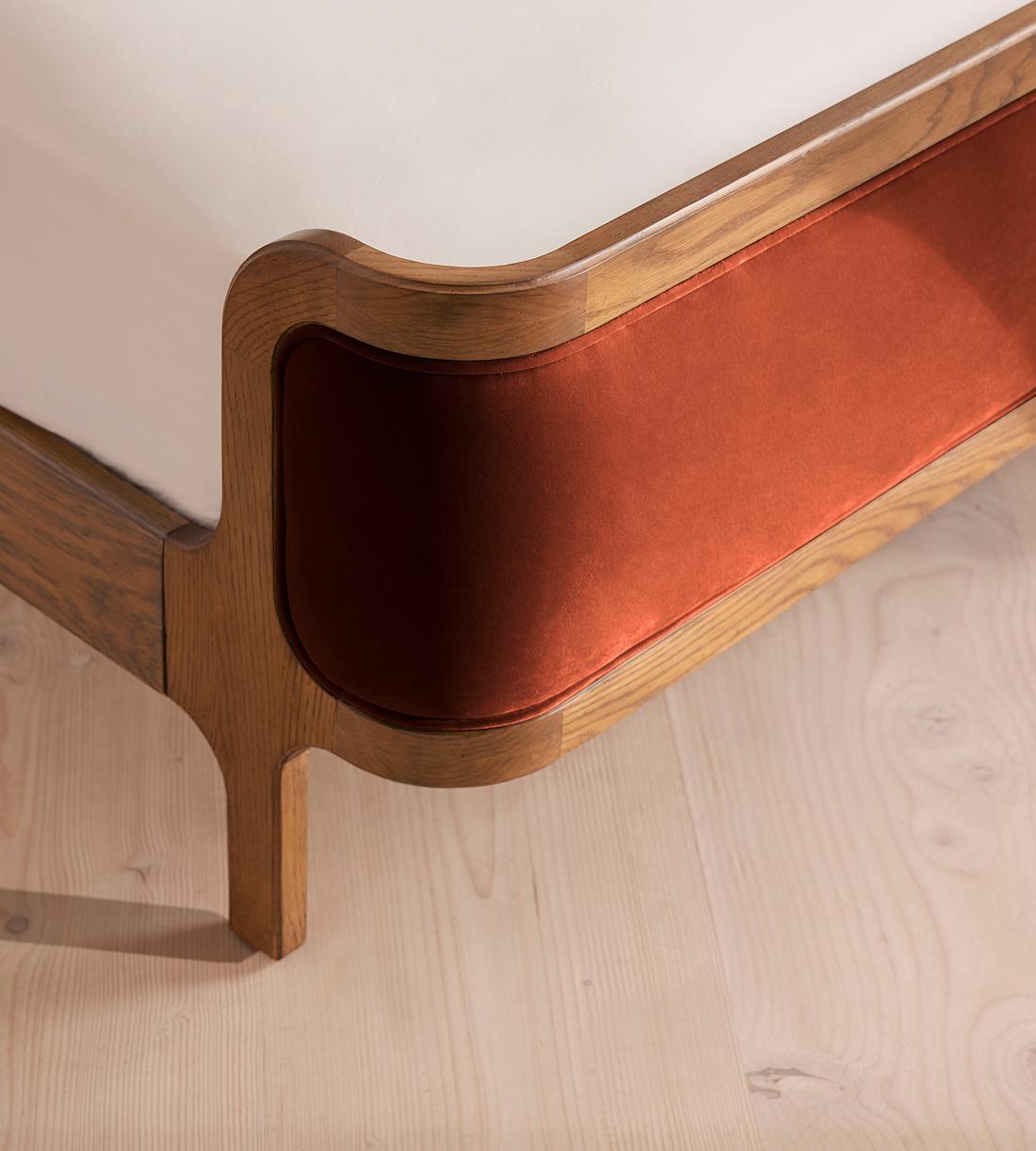 Belsa Bed - Light Oak - Queen - Velvet - Rust - US - Images - Image 5