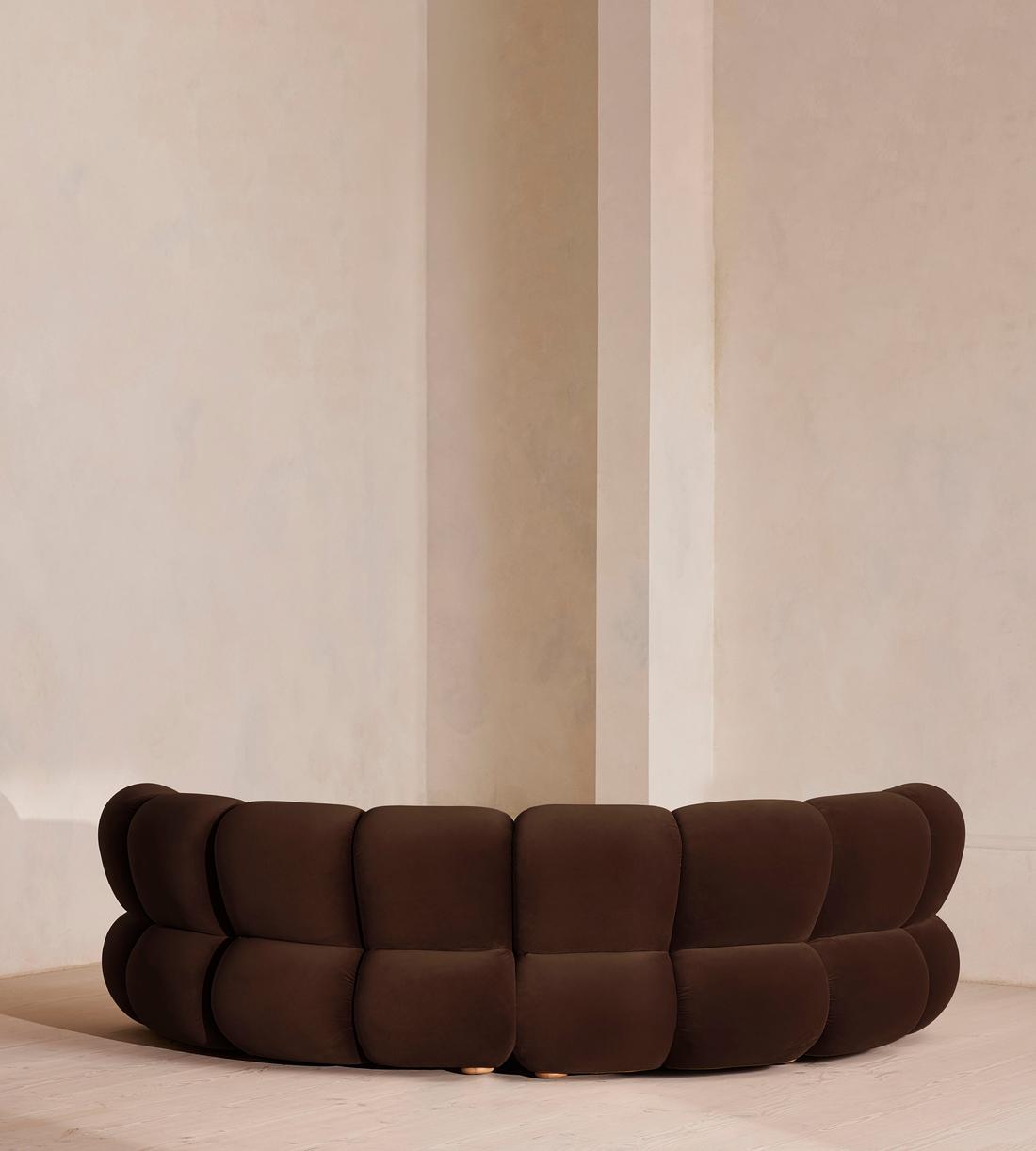 Noelle Sectional Sofa - Four Seater - Velvet Chocolate Brown - US - Images - Image 4