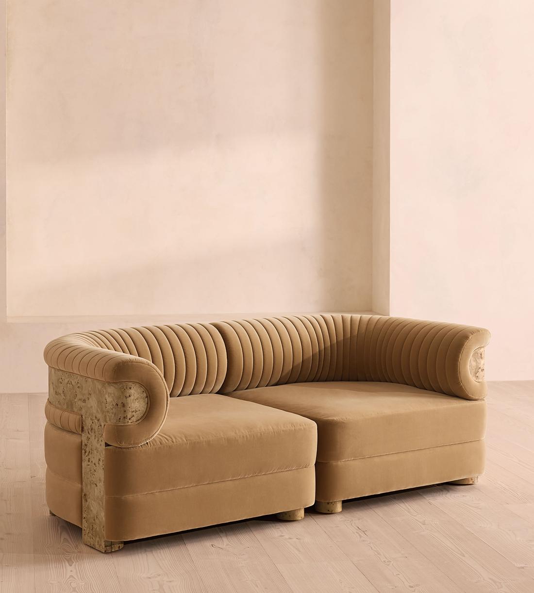 Caleb Sectional Three Seater Sofa - Velvet - Camel - Blonde Burl - US - Listing - Image 2