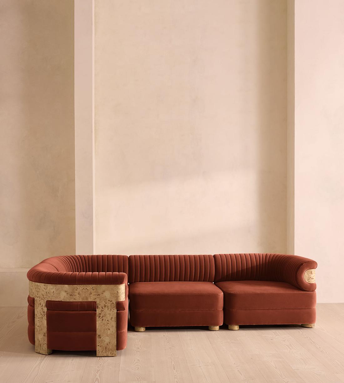 Caleb Sectional Sofa - L-Shape Sofa - Velvet - Rust - Blonde Burl - US - Listing - Image 2