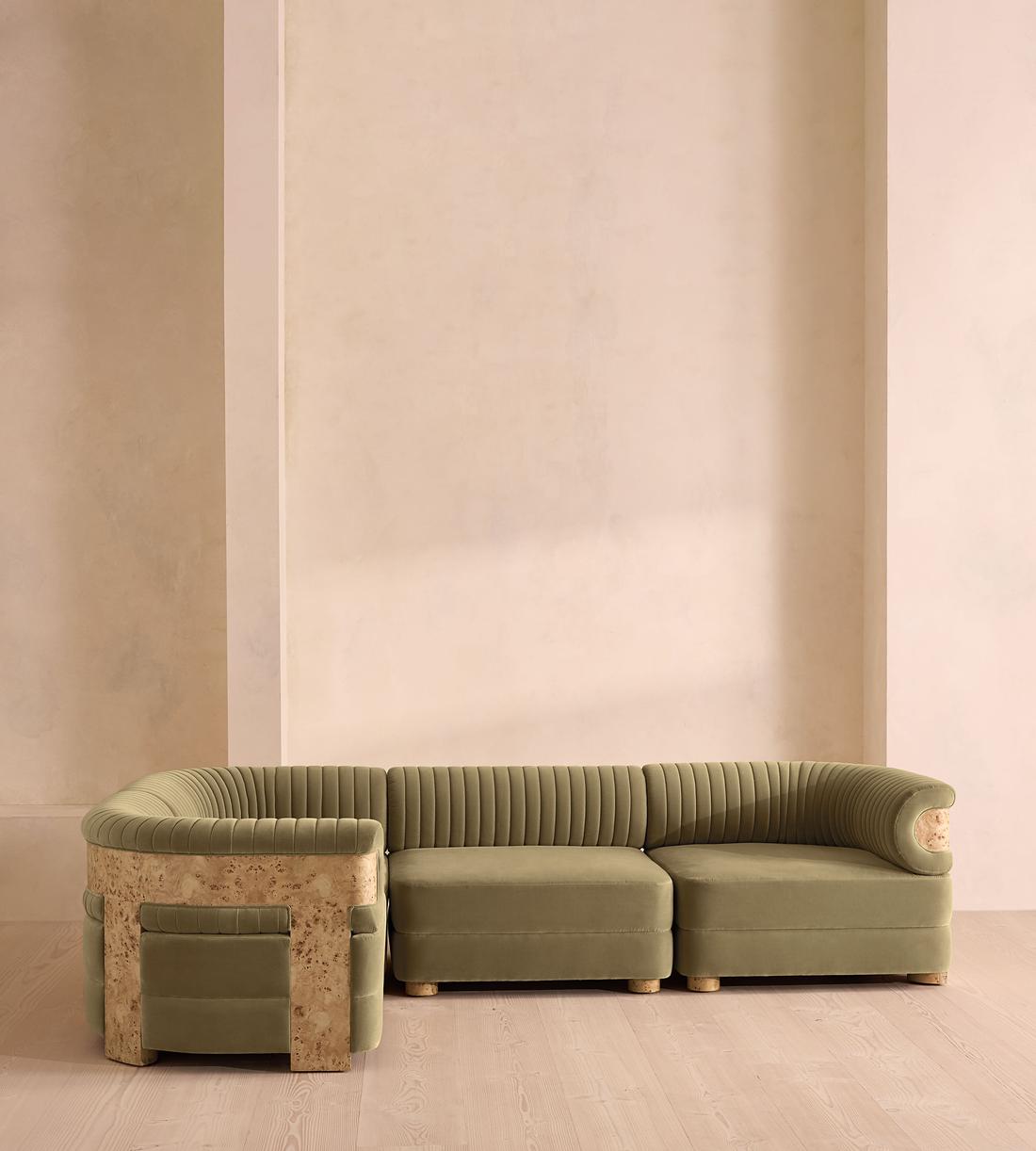 Caleb Sectional Sofa - Blonde Burl - L Shape Sofa - Blonde Burl - Velvet - Lichen - US - Listing - Image 2