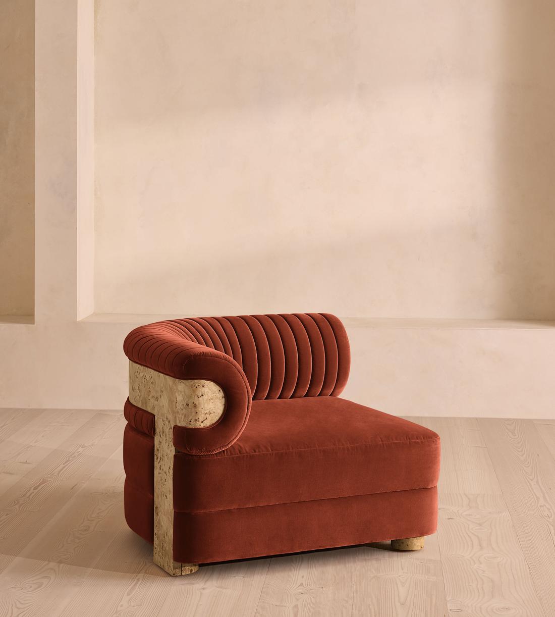 Caleb Sectional Sofa - Left Arm Module - Velvet - Rust - Blonde Burl - US - Image 1