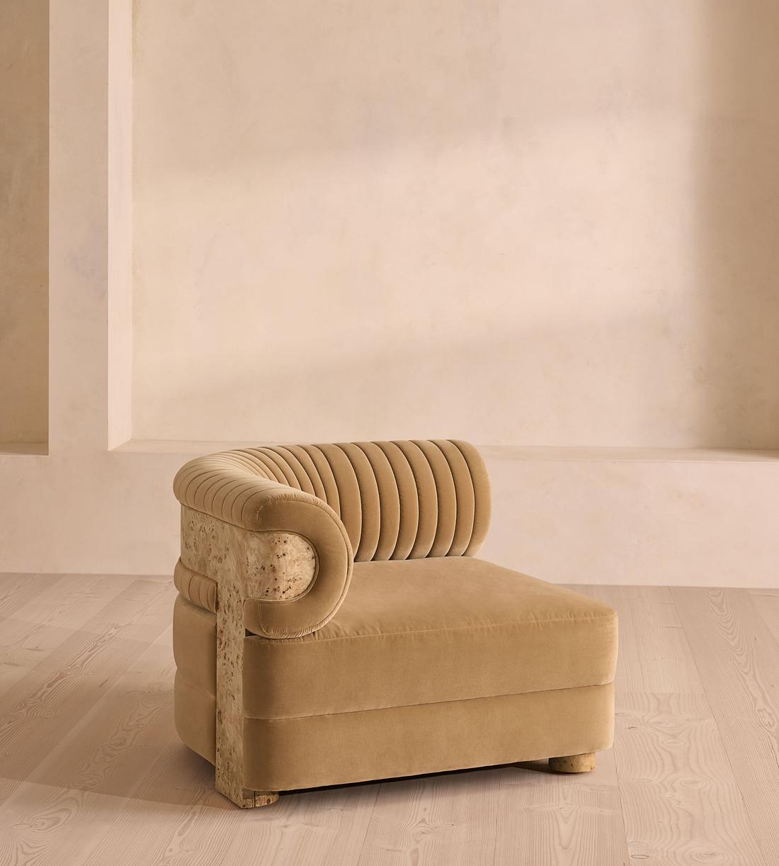 Caleb Sectional Sofa - Left Arm Module - Velvet - Camel - Blonde Burl - US - Image 1