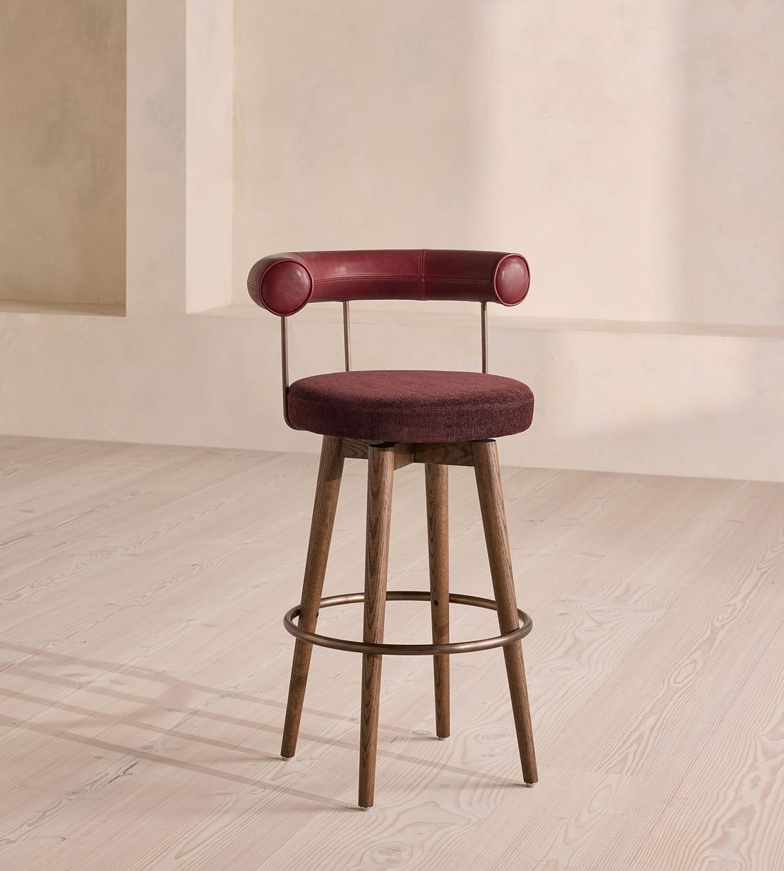 Calvert Barstool - Sangria Leather & Bordeaux Linen Chenille - UK - Listing - Image 1