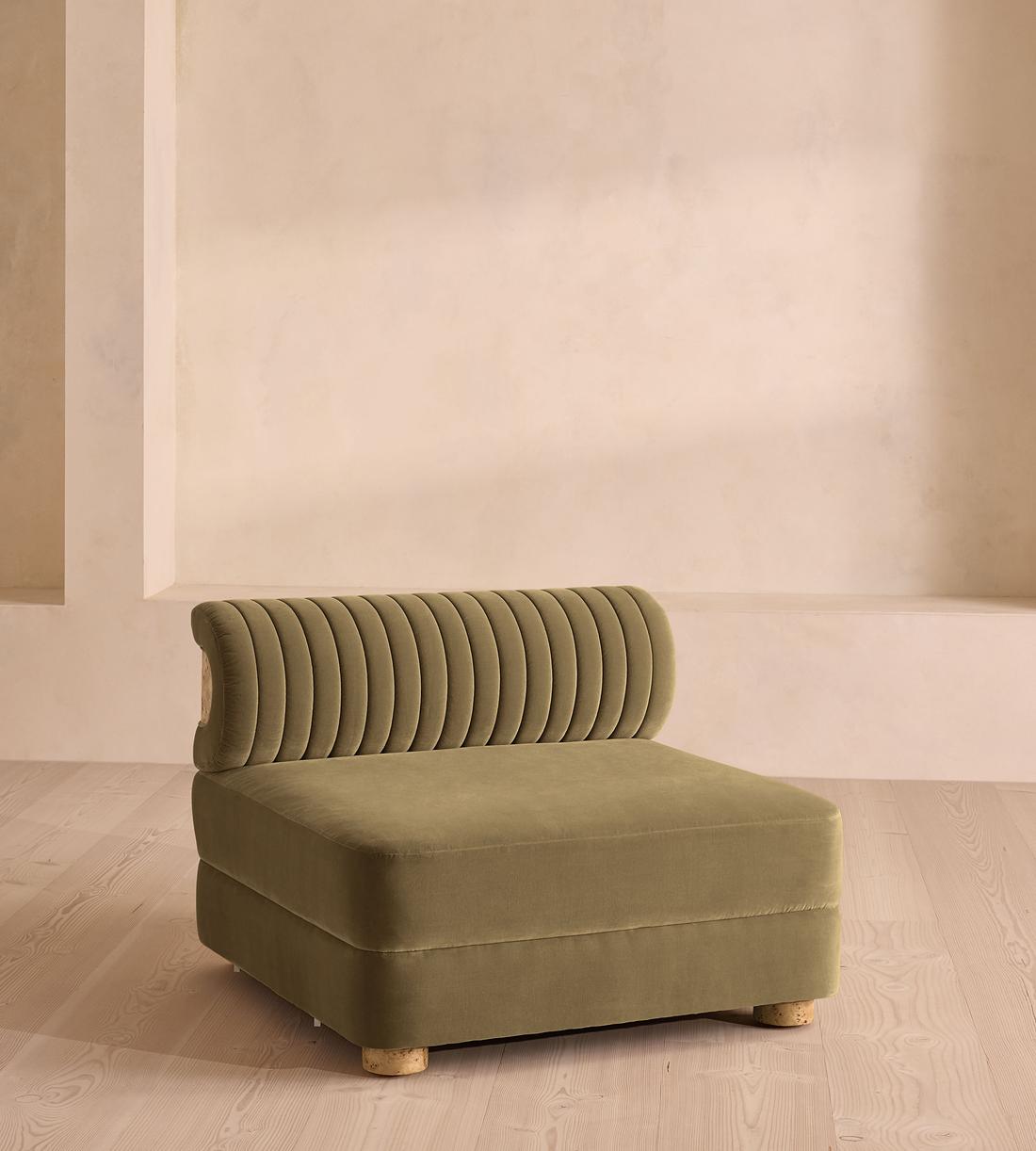 Caleb Sectional Sofa - Blonde Burl - Armless Module - Velvet - Lichen - US - Listing - Image 2