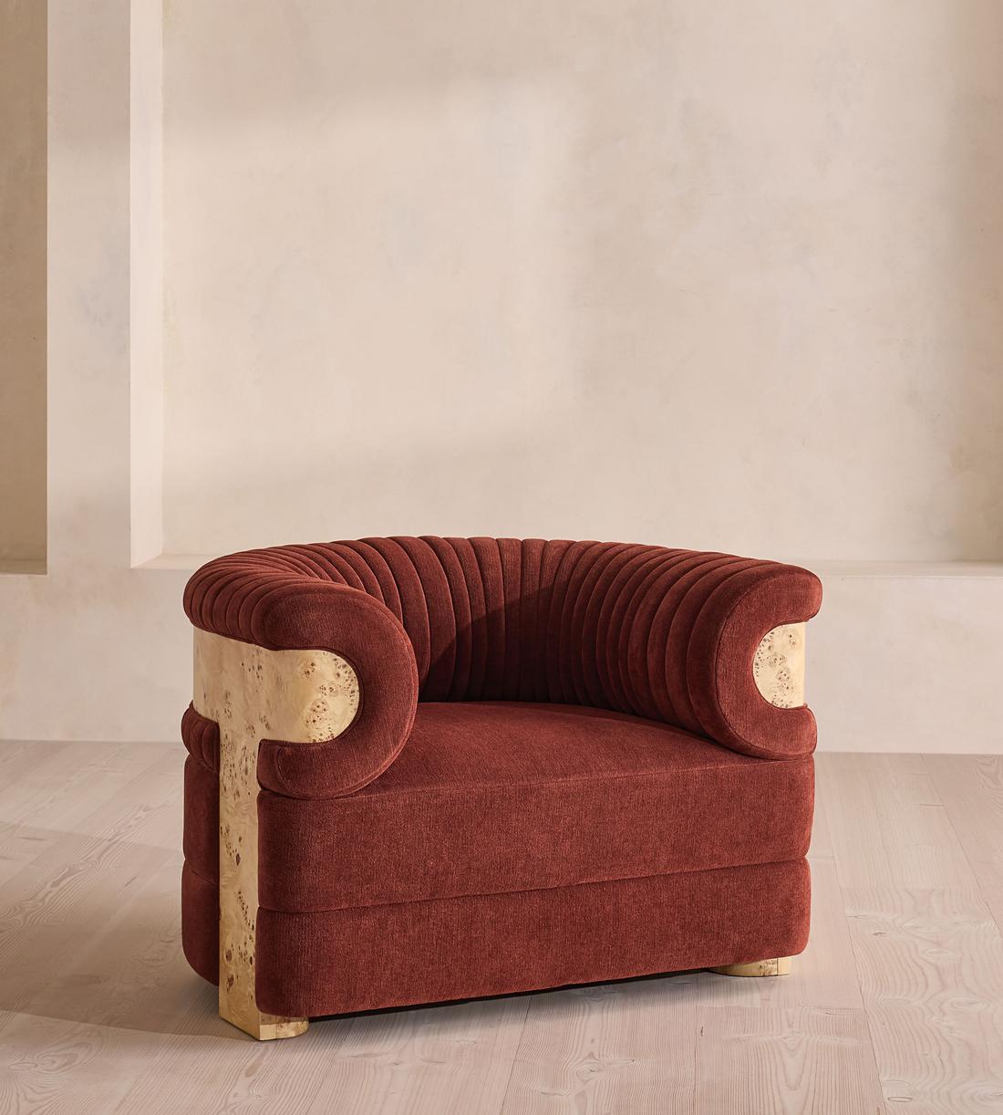 Caleb Armchair - Blonde Burl - Linen Chenille - Rust - US - Listing - Image 1
