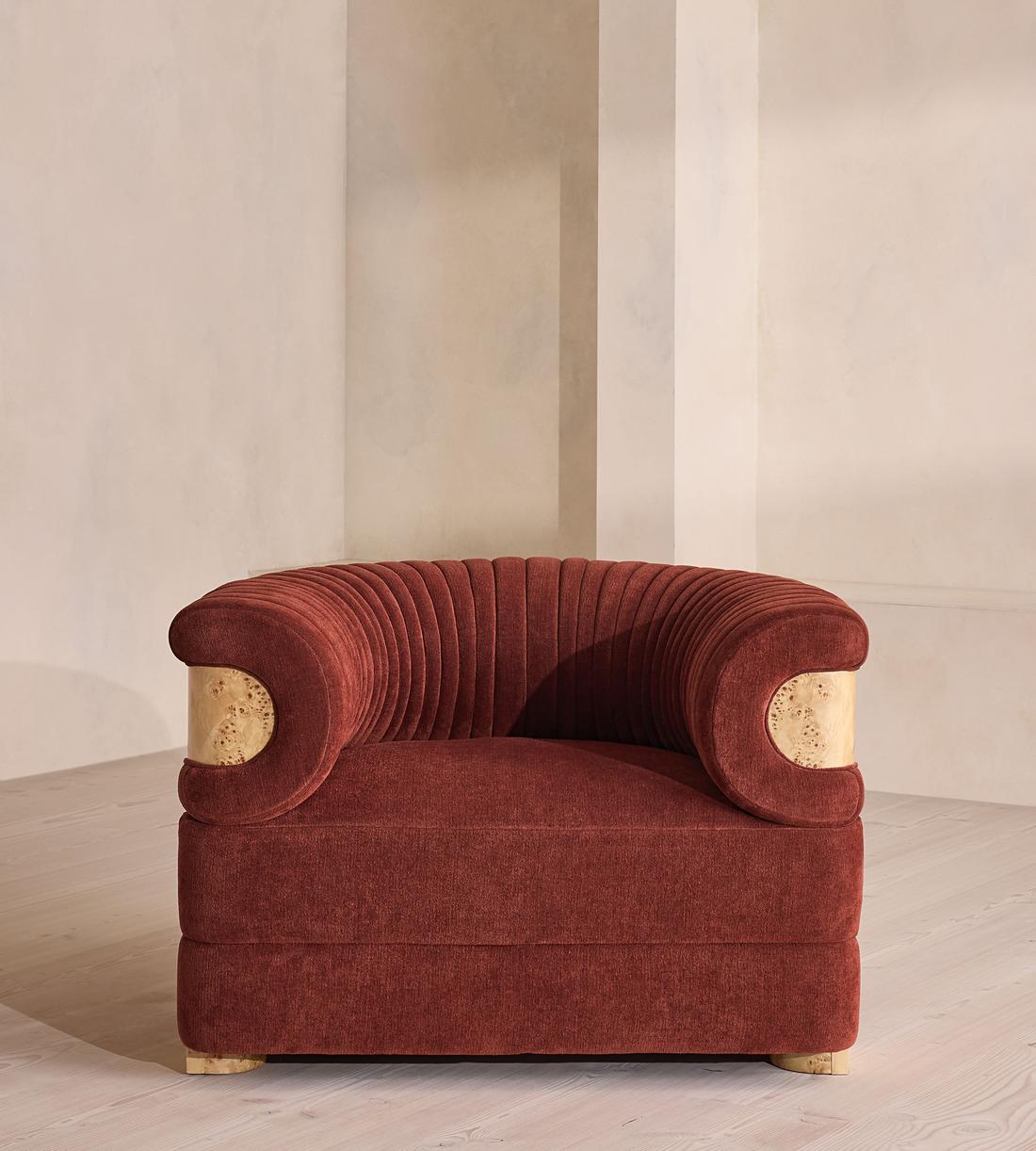 Caleb Armchair - Blonde Burl - Linen Chenille - Rust - US - Listing - Image 2
