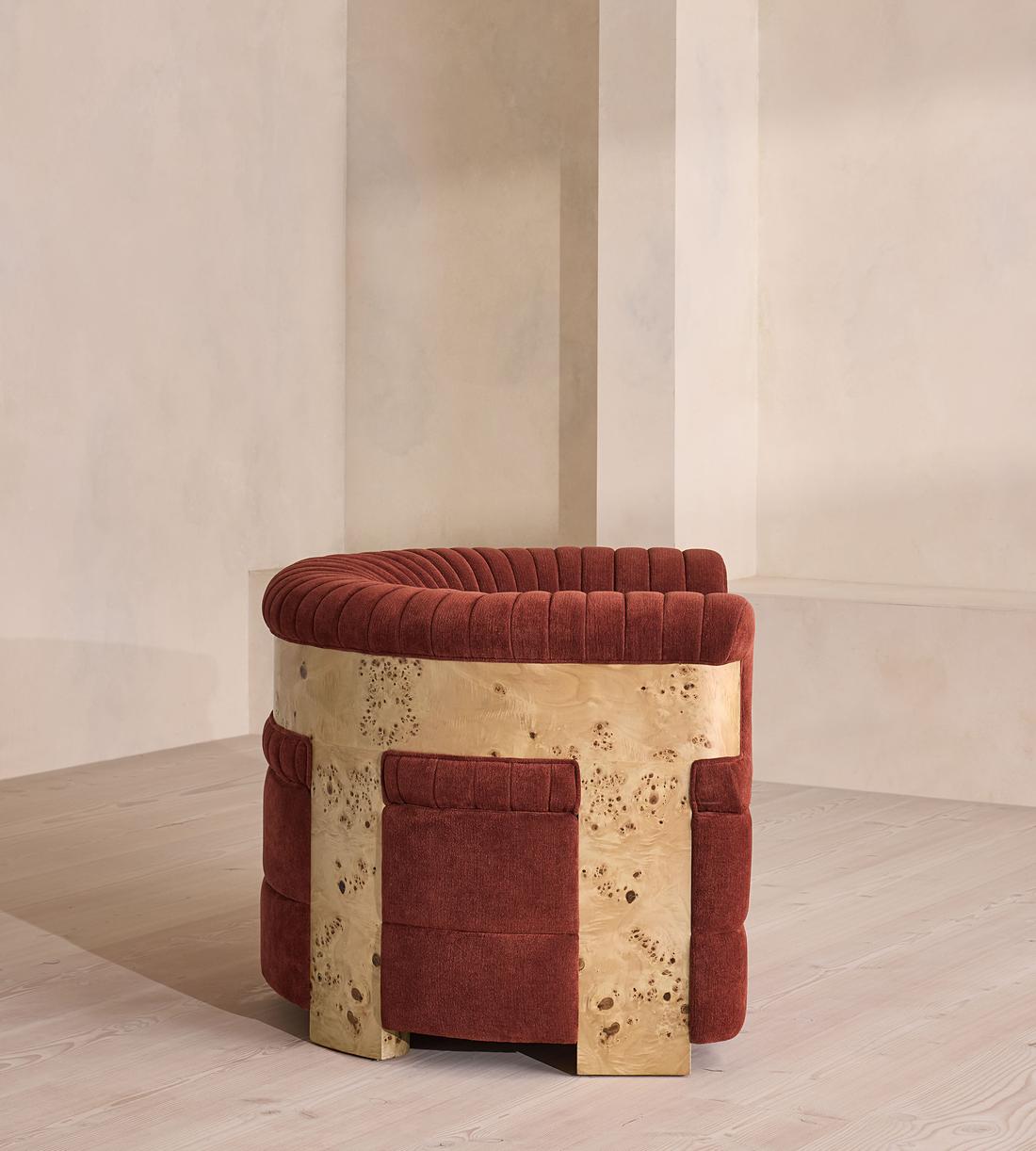 Caleb Armchair - Blonde Burl - Linen Chenille - Rust - US - Images - Image 3
