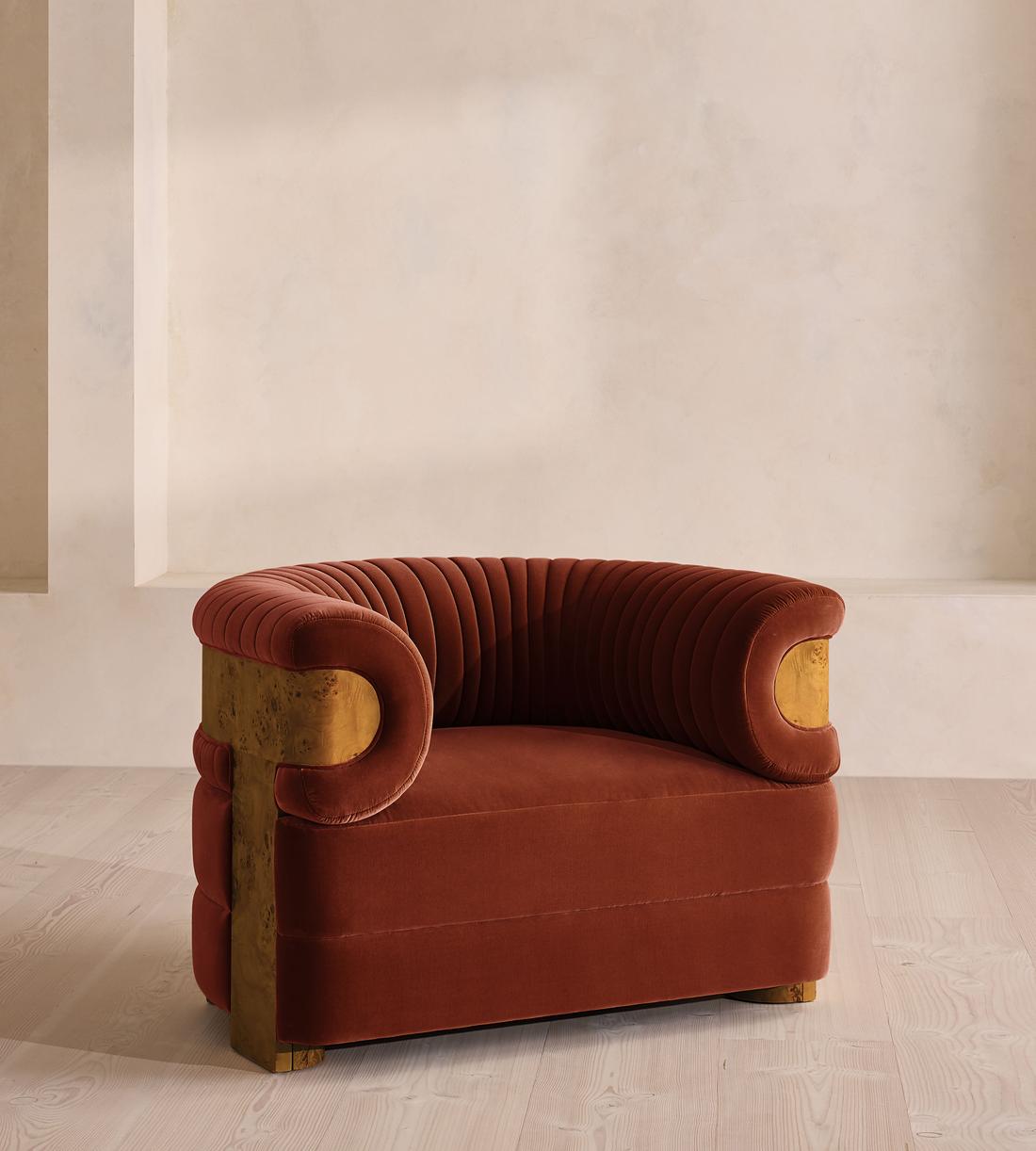 Caleb Armchair - Dark Burl - Velvet - Rust - US - Listing - Image 2