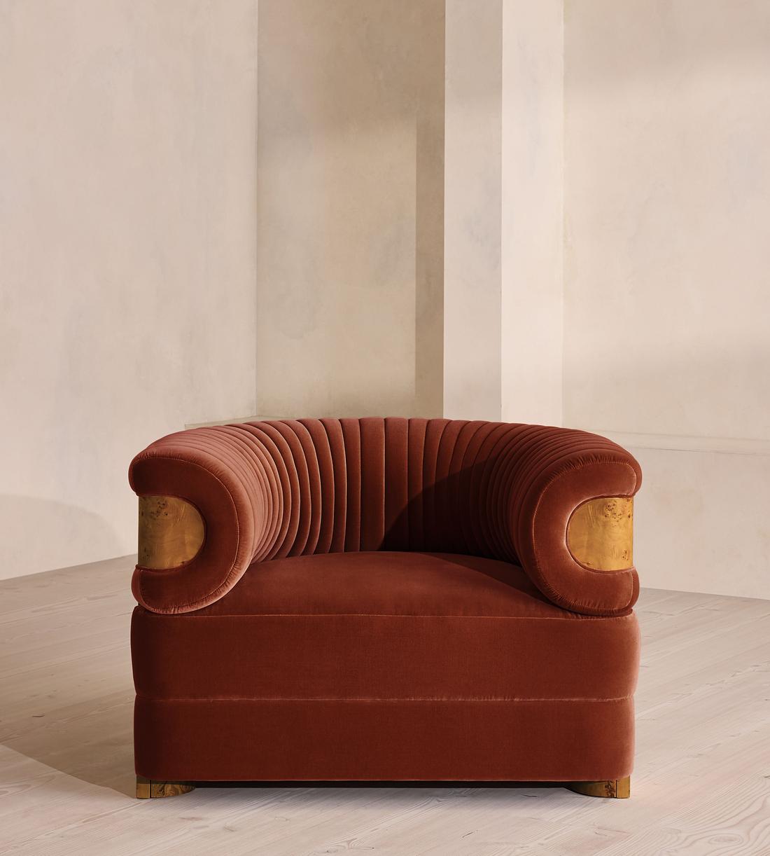 Caleb Armchair - Dark Burl - Velvet - Rust - US - Listing - Image 3