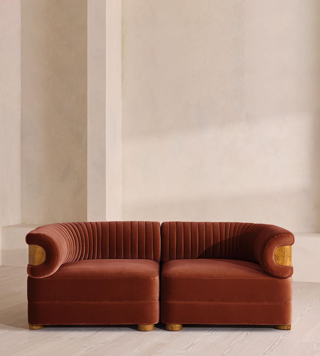 Caleb Sectional Three Seater Sofa - Velvet - Rust - Dark Burl - US - Listing - Image 1