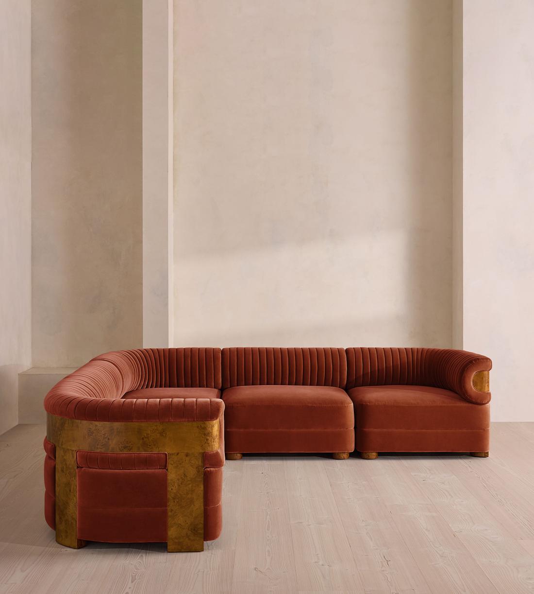 Caleb Sectional Sofa - Corner Sofa - Velvet - Rust - Dark Burl - US - Listing - Image 2