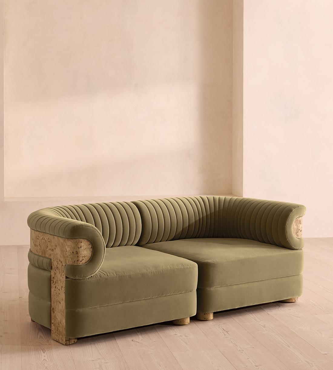 Caleb Sectional Three Seater Sofa - Velvet - Lichen - Blonde Burl - US - Listing - Image 2