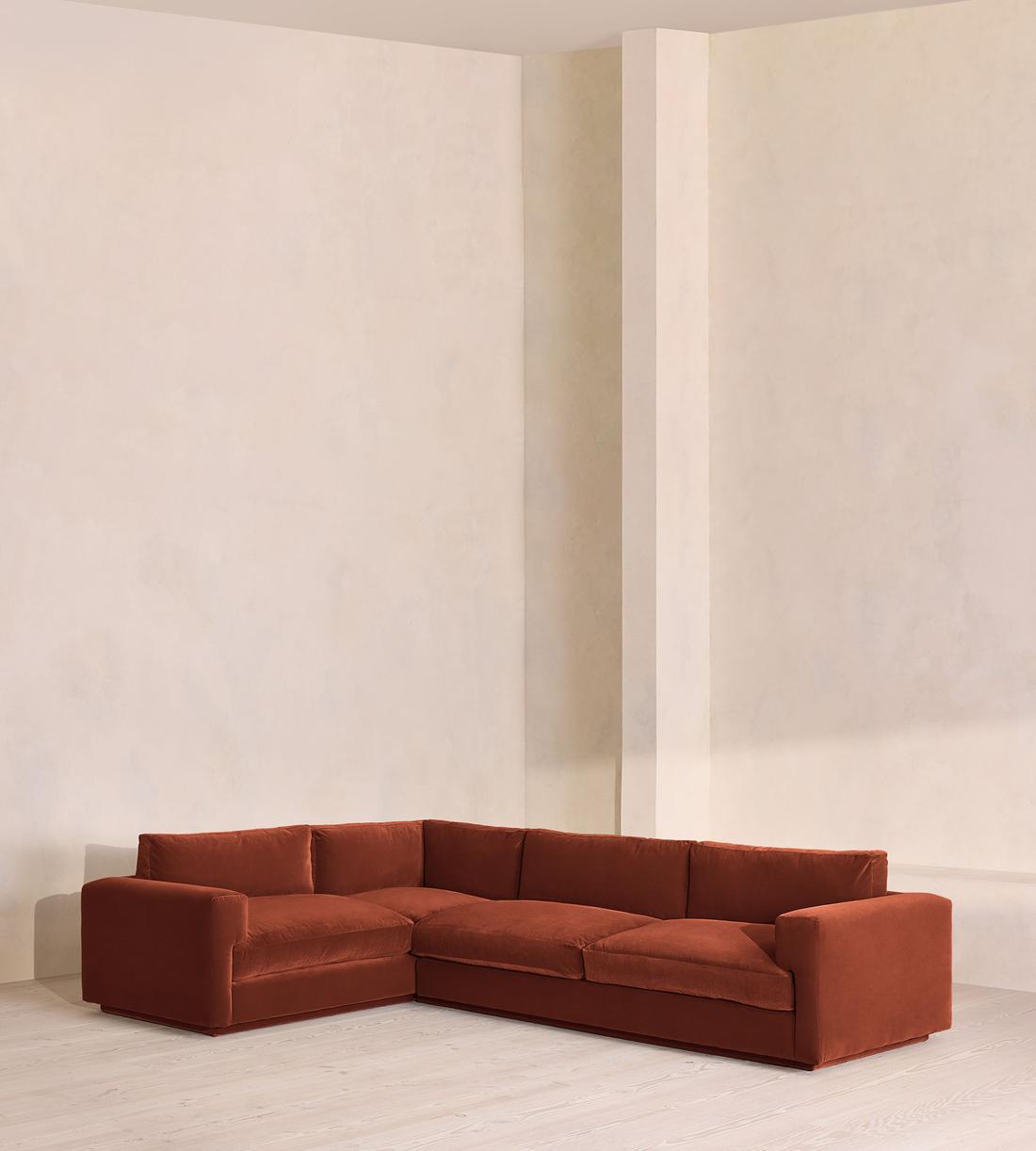 Mossley Left L-Shape Sofa - Velvet - Rust - UK - Listing - Image 1