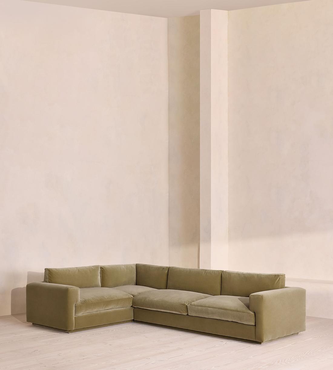 Mossley Left L-Shape Sofa - Velvet - Lichen - UK - Listing - Image 1