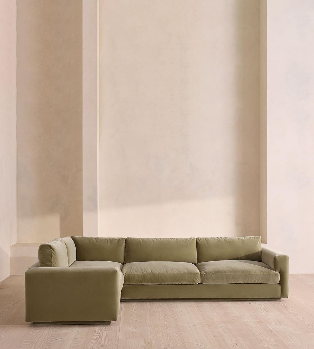 Mossley Left L-Shape Sofa - Velvet - Lichen - UK - Listing - Image 2