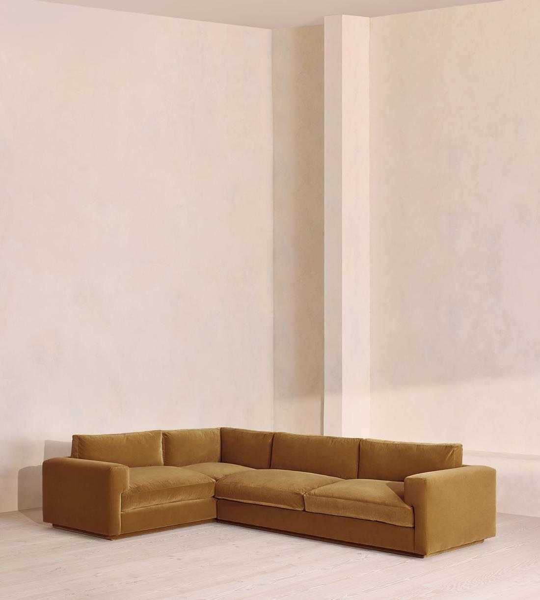 Mossley Left L-Shape Sofa - Velvet - Mustard - UK - Listing - Image 1