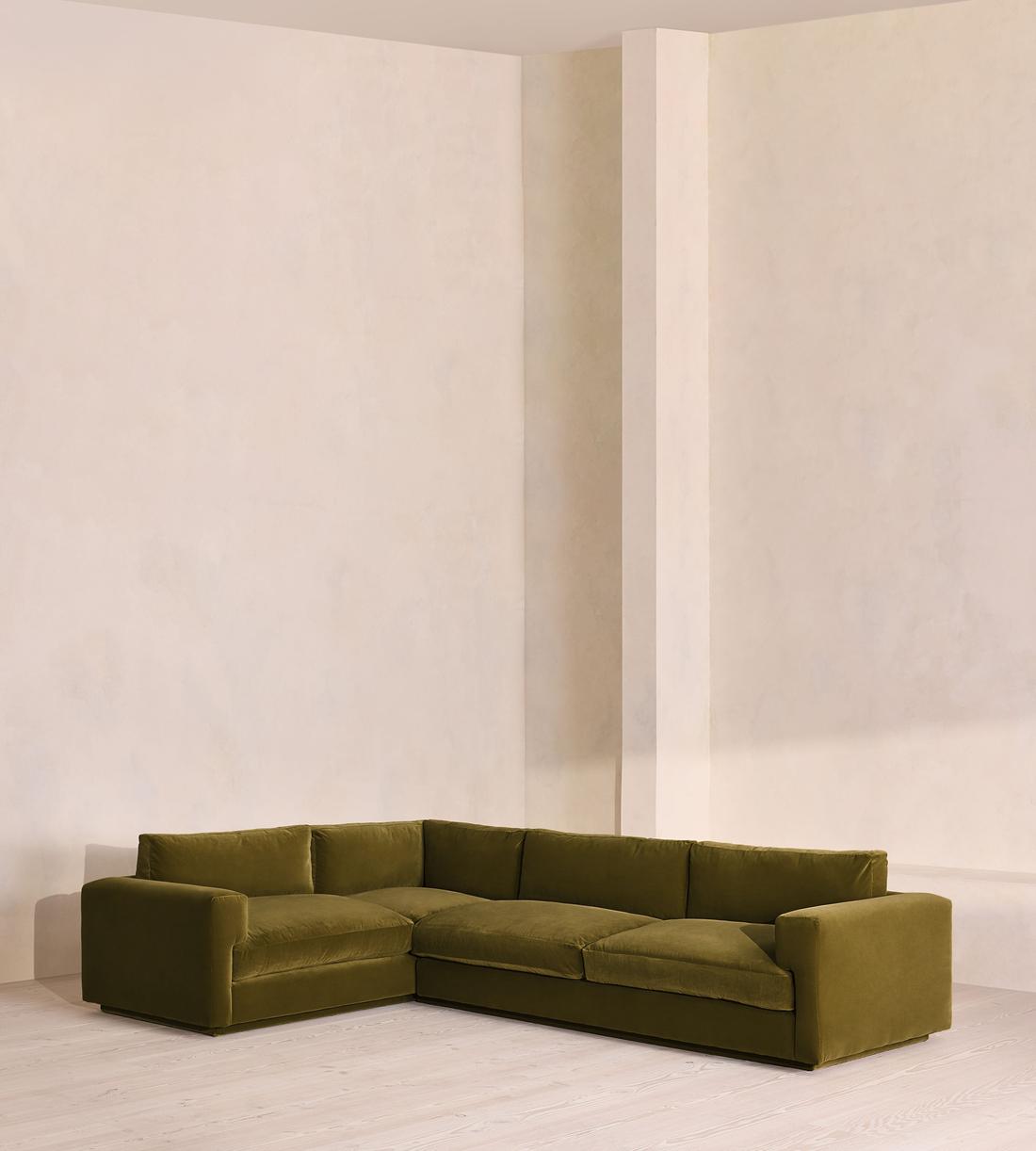 Mossley Left L-Shape Sofa - Velvet - Olive - UK - Listing - Image 1