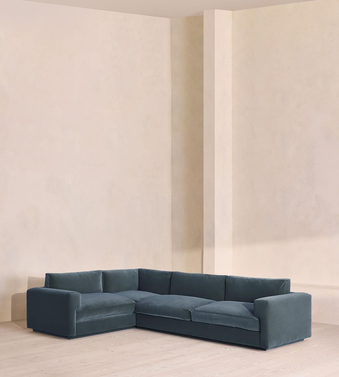 Mossley Left L-Shape Sofa - Velvet - Grey Blue - UK - Listing - Image 1