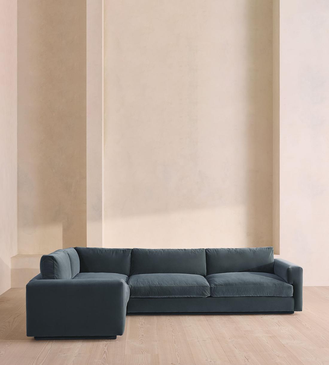 Mossley Left L-Shape Sofa - Velvet - Grey Blue - UK - Listing - Image 2